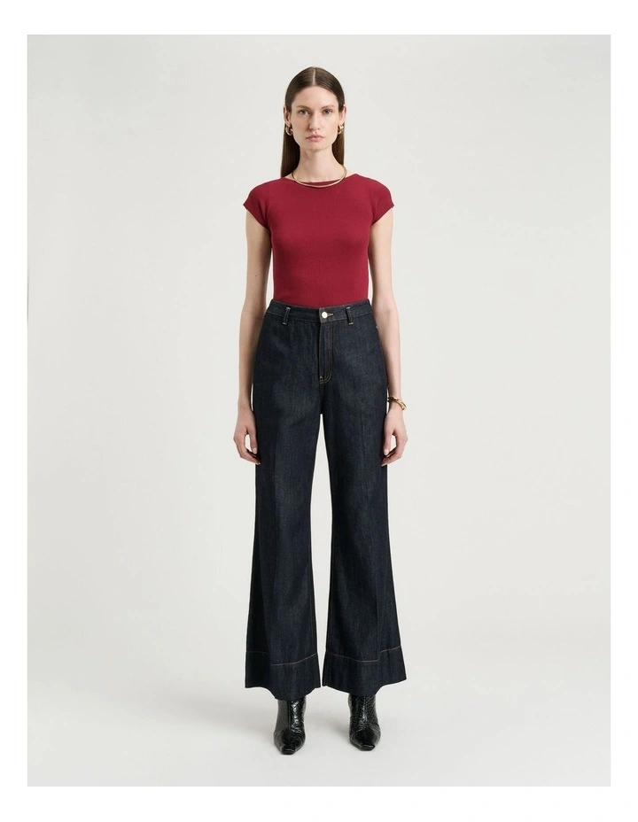 Cotton Lyocell Flared Jeans in Blue image 5
