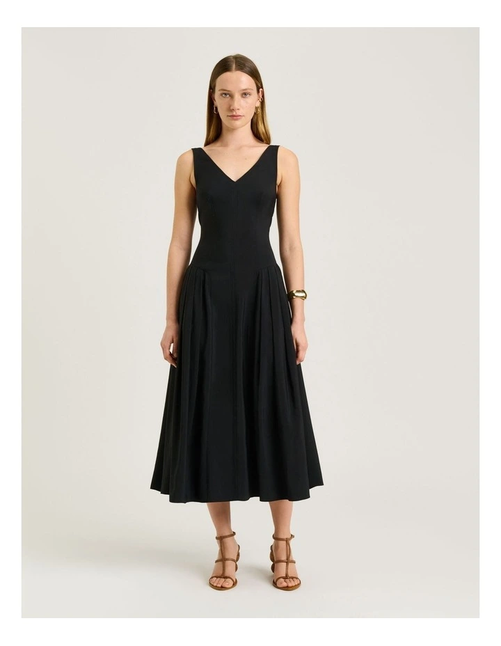 DRAPEY MODAL BLEND V NECK MIDI DRESS image 1