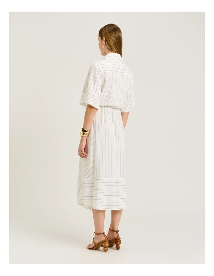 WHITE WIDE PINSTRIPE TIE WAIST SHIRTDRESS image 2