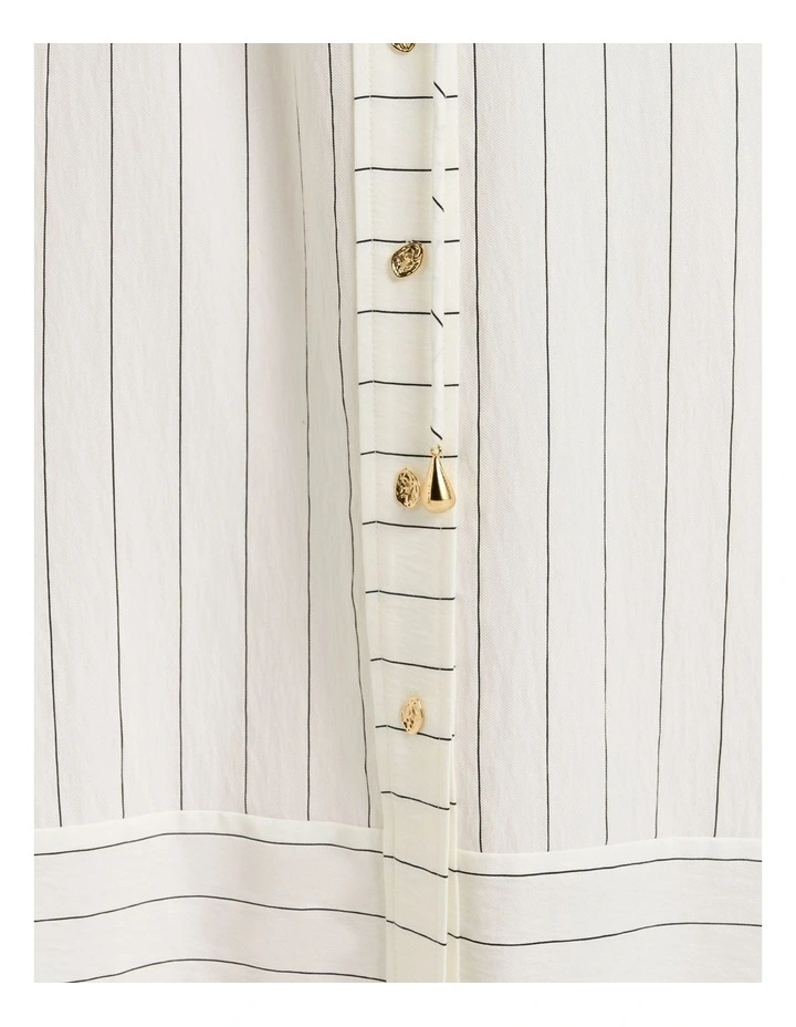 WHITE WIDE PINSTRIPE TIE WAIST SHIRTDRESS image 4