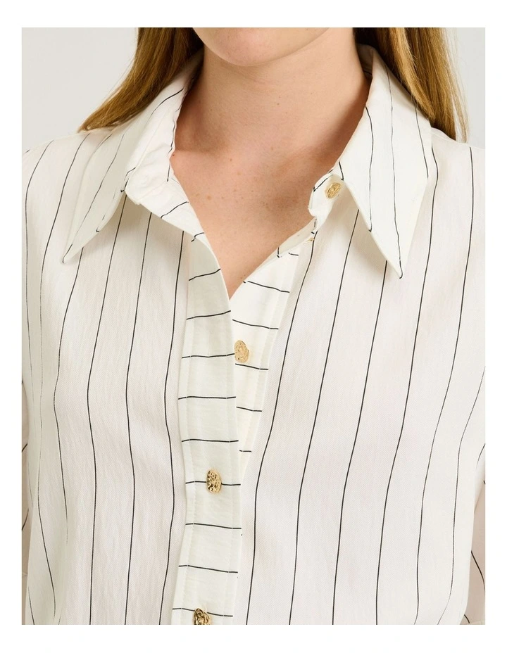 WHITE WIDE PINSTRIPE TIE WAIST SHIRTDRESS image 5