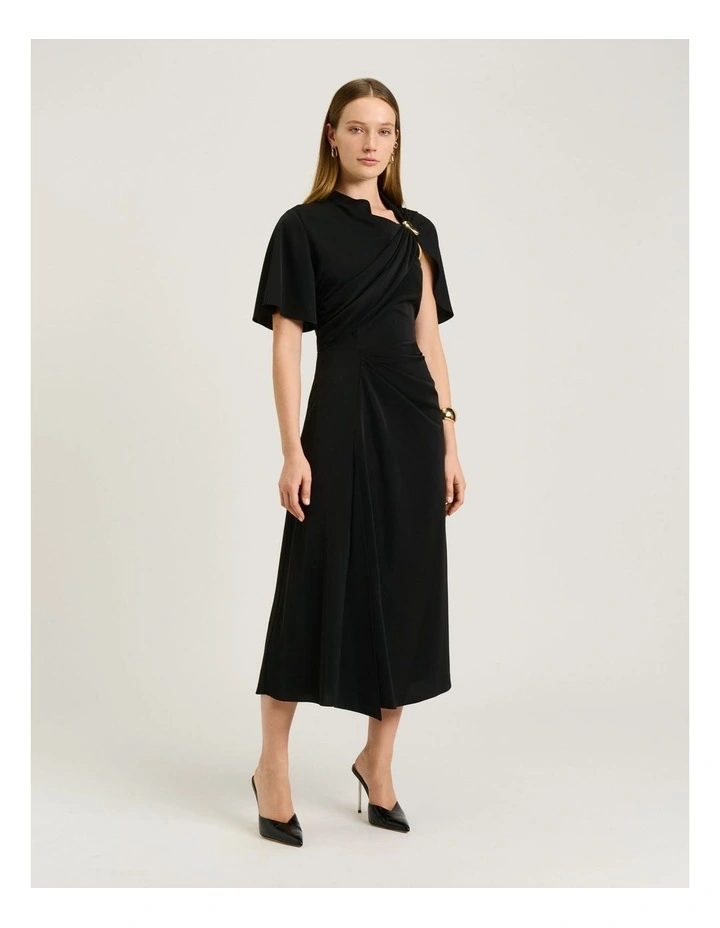 Satin Georgette Draped Dress in Black image 1