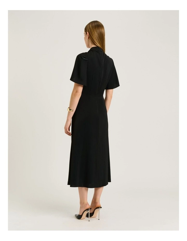 Satin Georgette Draped Dress in Black image 2