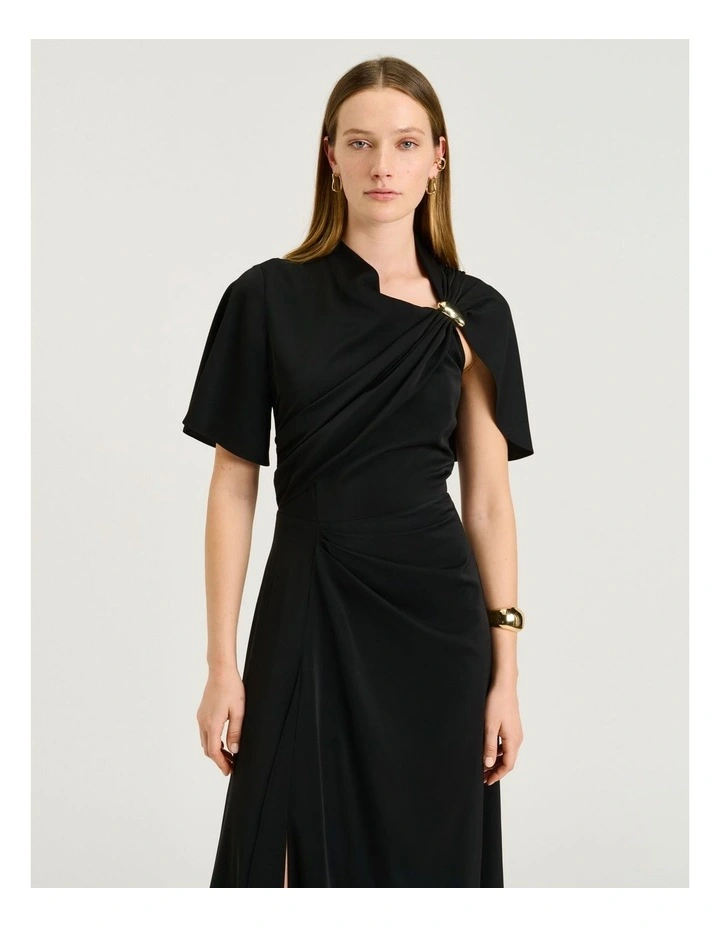 Satin Georgette Draped Dress in Black image 3