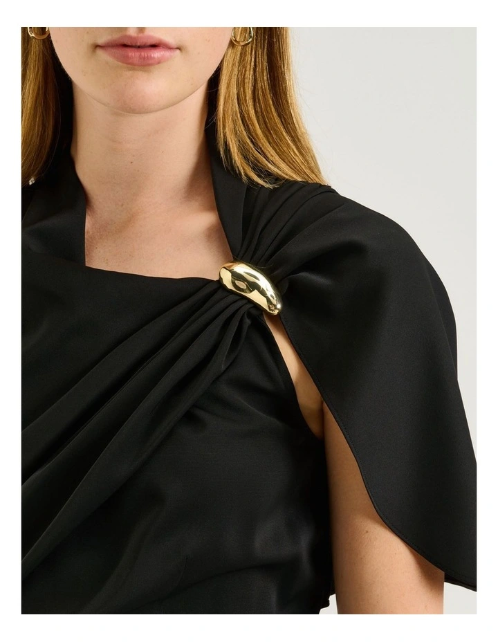 Satin Georgette Draped Dress in Black image 4