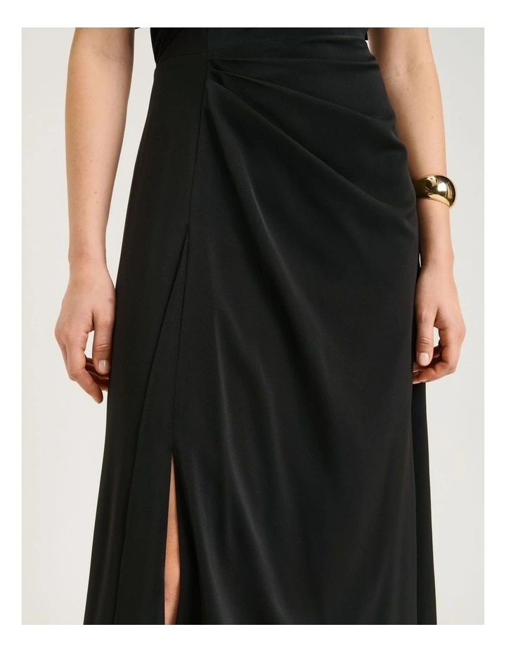 Satin Georgette Draped Dress in Black image 5