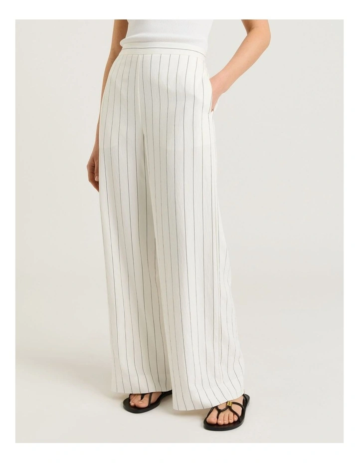 WHITE WIDE PINSTRIPE STRAIGHT LEG PANT image 1