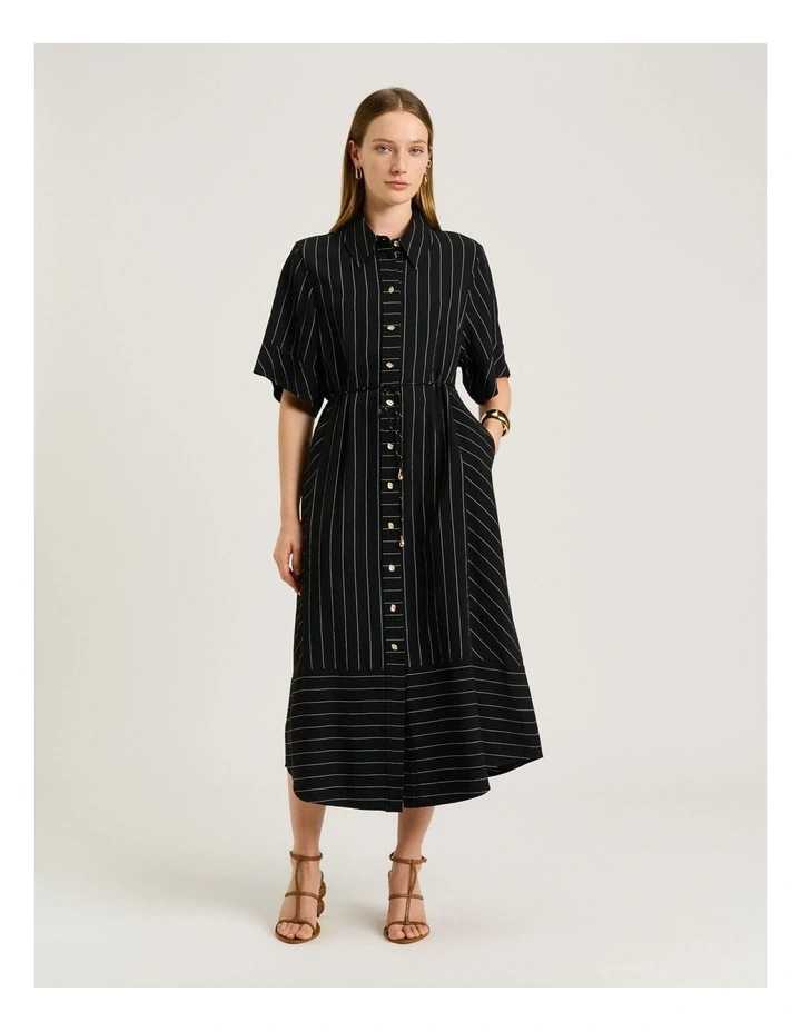Wide pinstripe tie waist shirtdress image 1