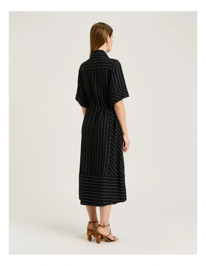Wide pinstripe tie waist shirtdress image 2