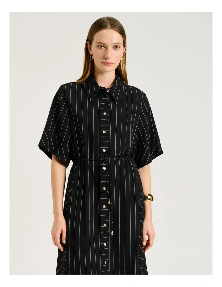 Wide pinstripe tie waist shirtdress image 3