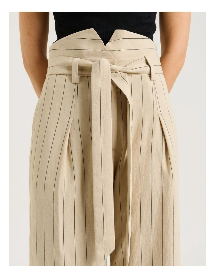 Wide Pinstripe Paperbag Pant in Brown image 3