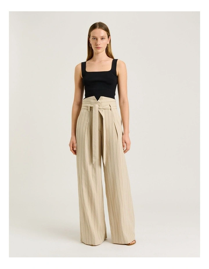 Wide Pinstripe Paperbag Pant in Brown image 5