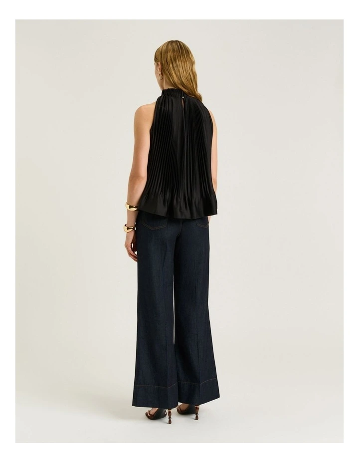 Pleated Satin Halter Neck Top in Black image 2