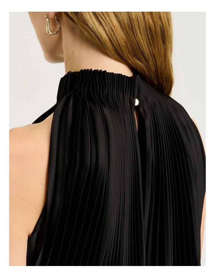 Pleated Satin Halter Neck Top in Black image 4