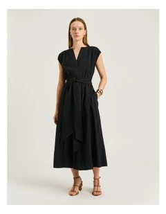 DRAPEY MODAL BLEND GATHERED TIE WAIST DRESS