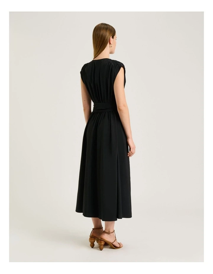 DRAPEY MODAL BLEND GATHERED TIE WAIST DRESS image 2