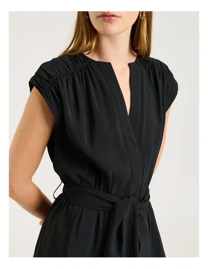 DRAPEY MODAL BLEND GATHERED TIE WAIST DRESS image 4