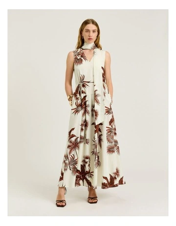 Terracotta Palm Print Maxi Dress