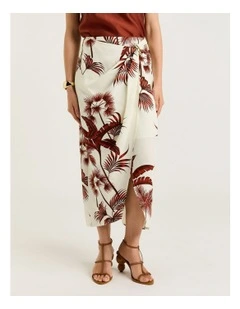 Terracotta Palm Print Wrap Skirt in Orange