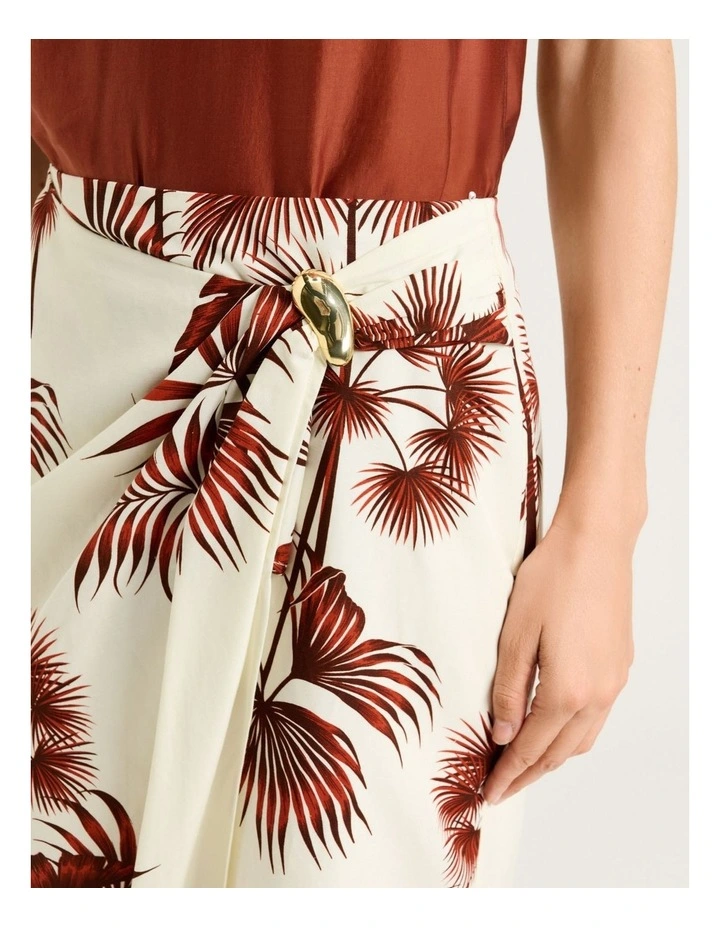 Terracotta Palm Print Wrap Skirt in Orange image 3
