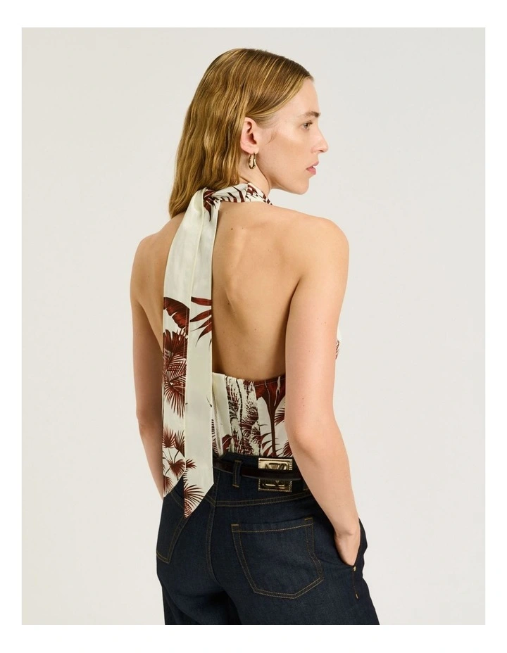Terracotta Palm Print Twist Halter Neck Top image 3