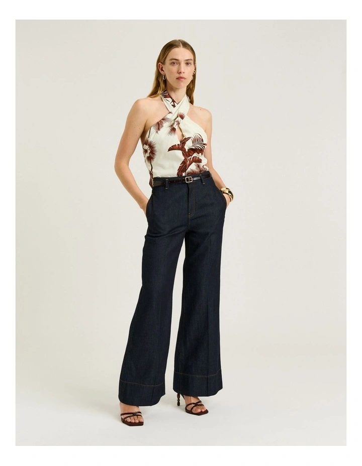 Terracotta Palm Print Twist Halter Neck Top image 4