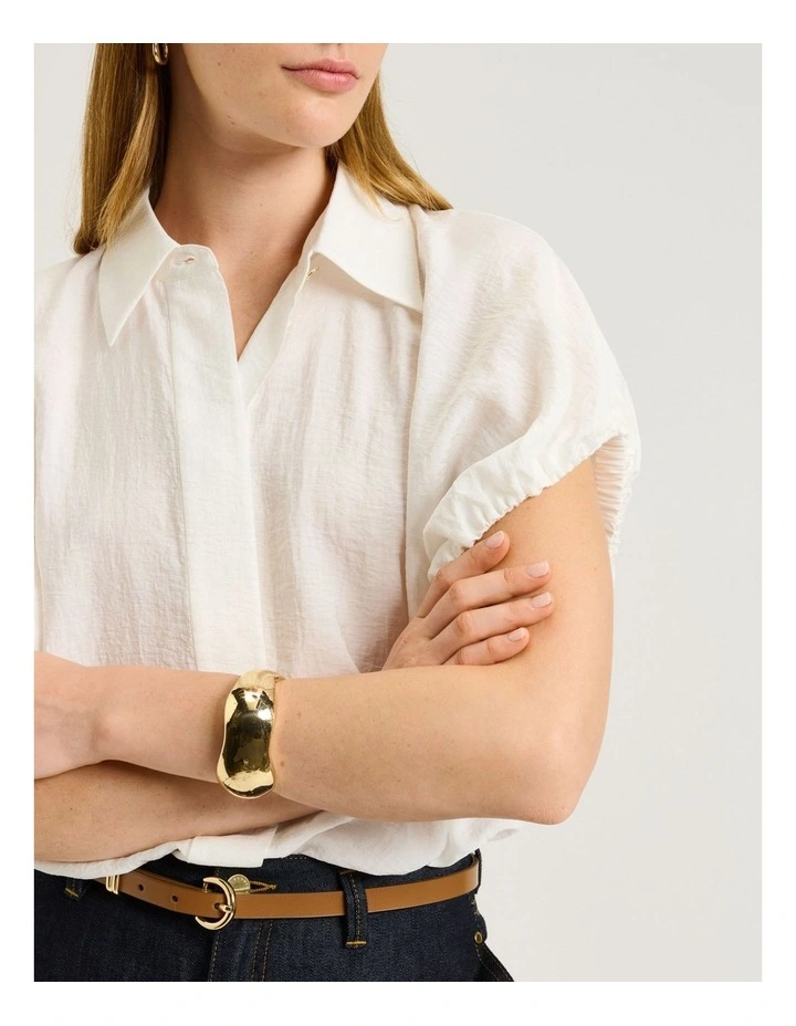 Rayon Blend Gathered Sleeve Shirt in Cream image 4