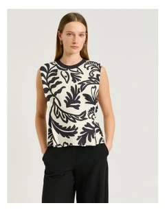 EBONY FILIGREE BORDER SLEEVELESS TOP