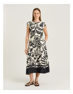 EBONY FILIGREE BORDER MIDI DRESS