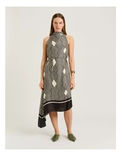 Geo Tile Border Asymmetric Dress