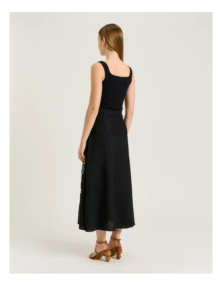 Filigree Foliage Embroidered Midi Skirt in Black image 2