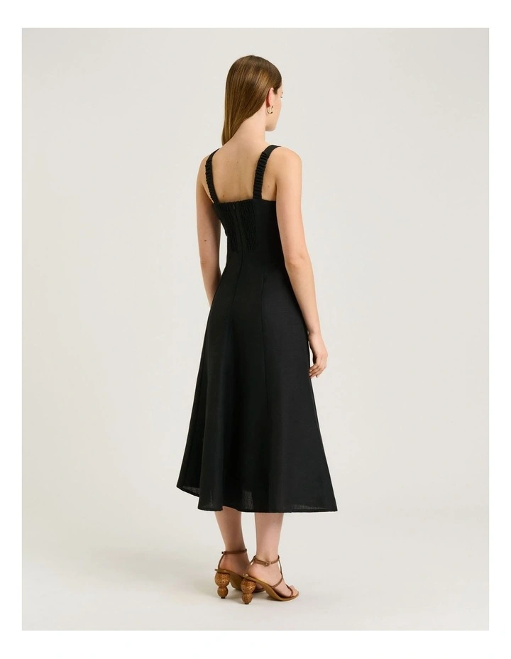 Filigree Foliage Embroidered Midi Dress in Black image 2