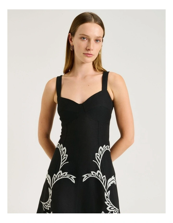 Filigree Foliage Embroidered Midi Dress in Black image 3