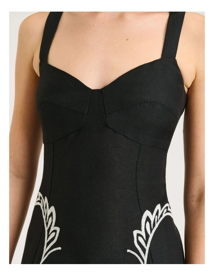 Filigree Foliage Embroidered Midi Dress in Black image 4