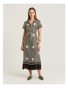 Geo Tile Border Shirtdress in Multi