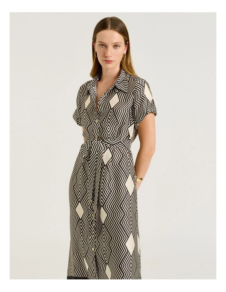 Geo Tile Border Shirtdress in Multi image 3