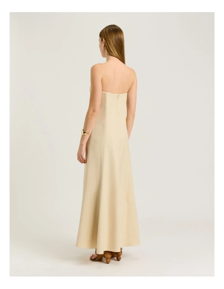 Palm Embroidery Strapless Maxi Dress in Beige image 2