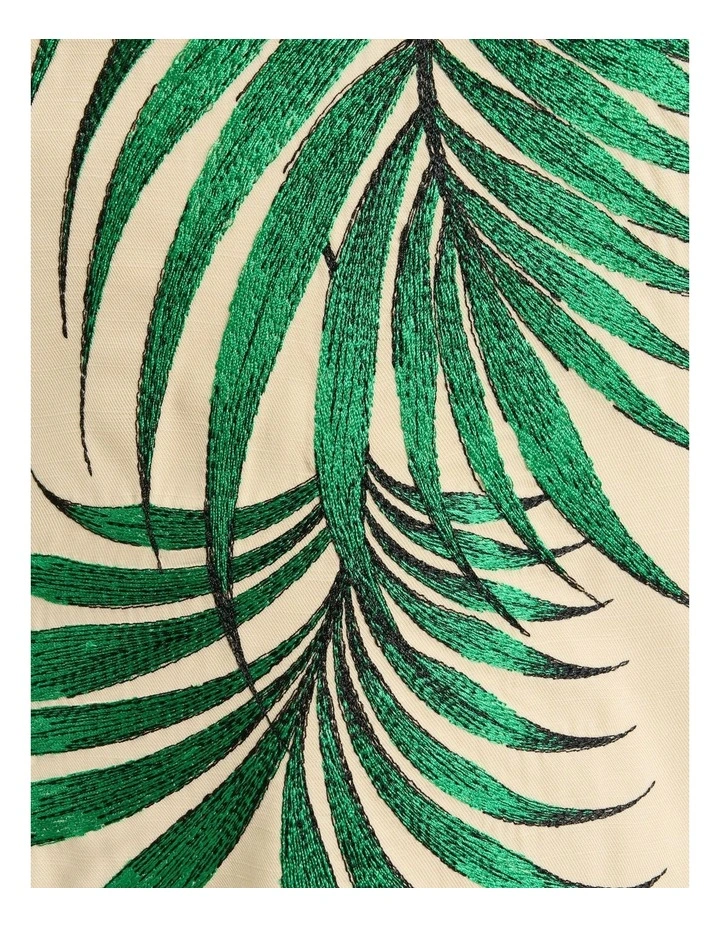 Palm Embroidery Strapless Maxi Dress in Beige image 4