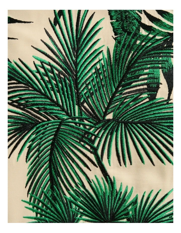 Palm Embroidery One Shoulder Maxi Dress in Beige image 5