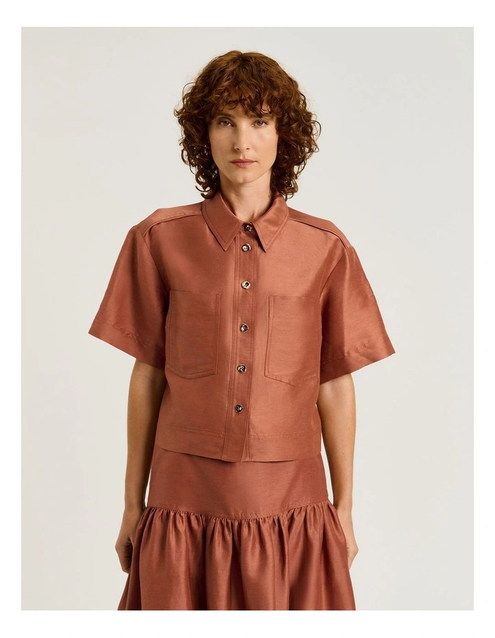 Linen Viscose Blend Shirt in Brown image 1