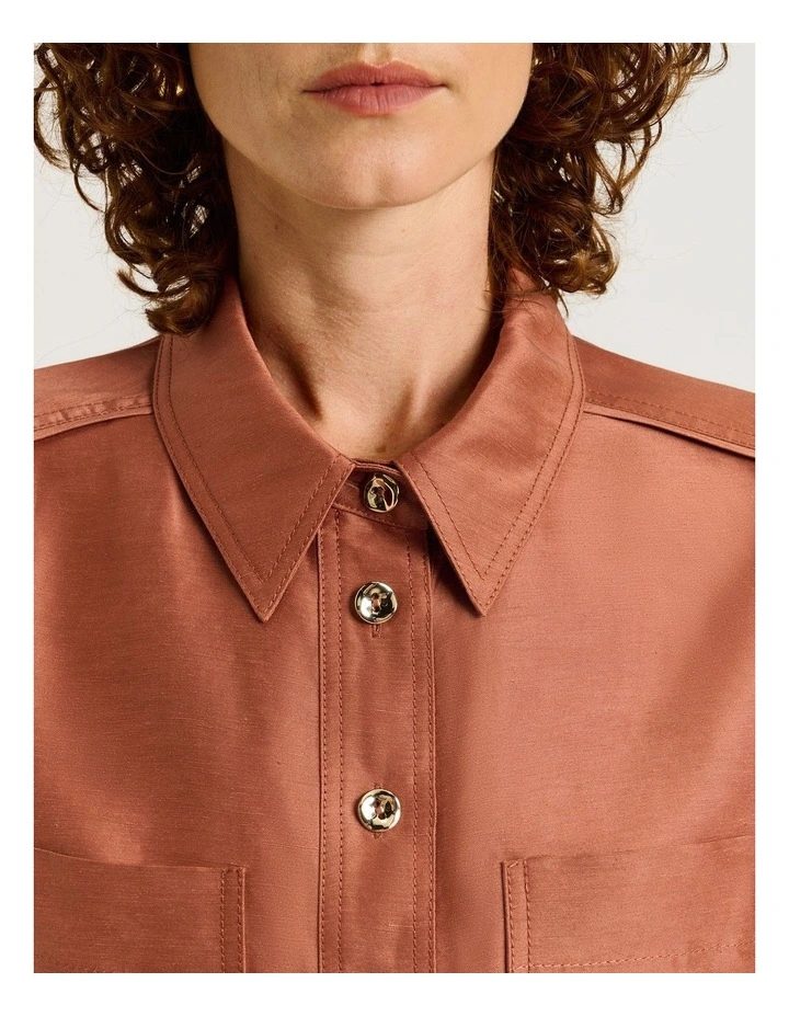 Linen Viscose Blend Shirt in Brown image 3