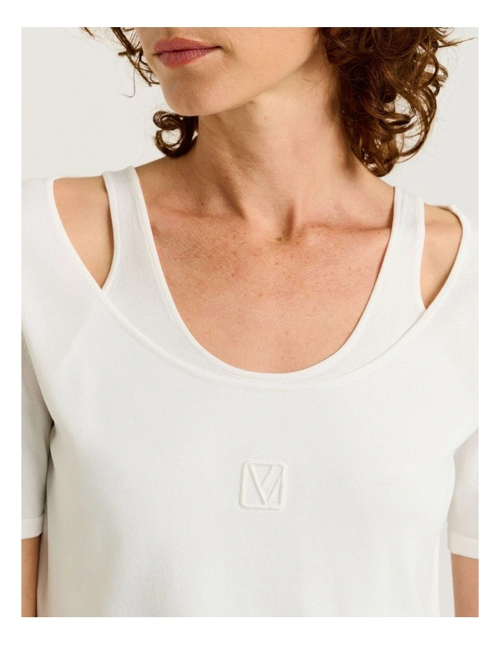 Embroidered Monogram Knit Tee in Cream image 3