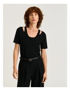 Embroidered Monogram Knit Tee in Black