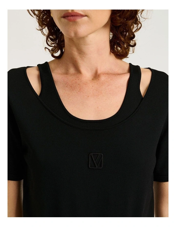Embroidered Monogram Knit Tee in Black image 3
