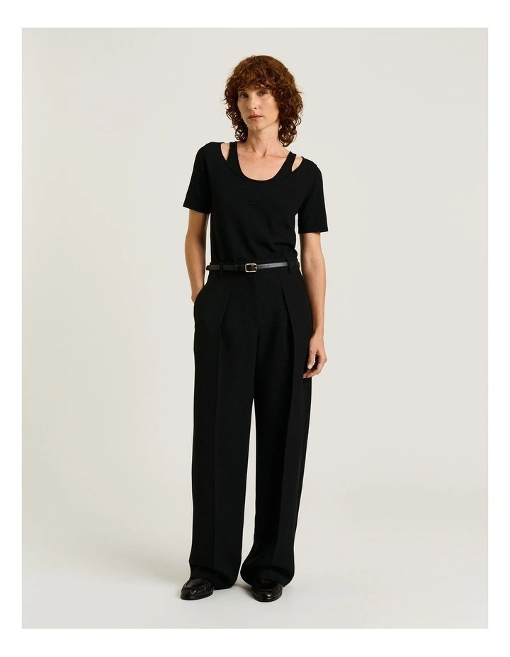 Embroidered Monogram Knit Tee in Black image 4