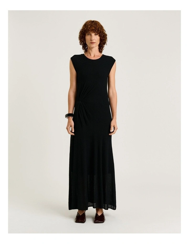 Twist Front Knit Dress in Black image 1