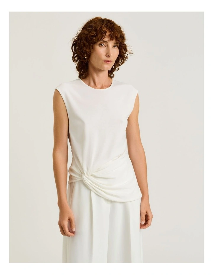 Twist Front Knit Top in White image 1