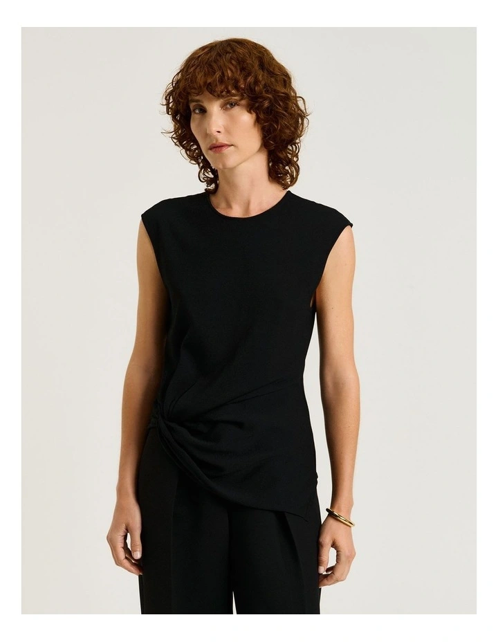 Twist Front Knit Top in Black image 1