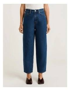 COTTON DENIM CROPPED TAPERED LEG JEAN