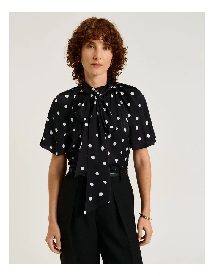 Painterly Spot Satin Blouse in Black image 1